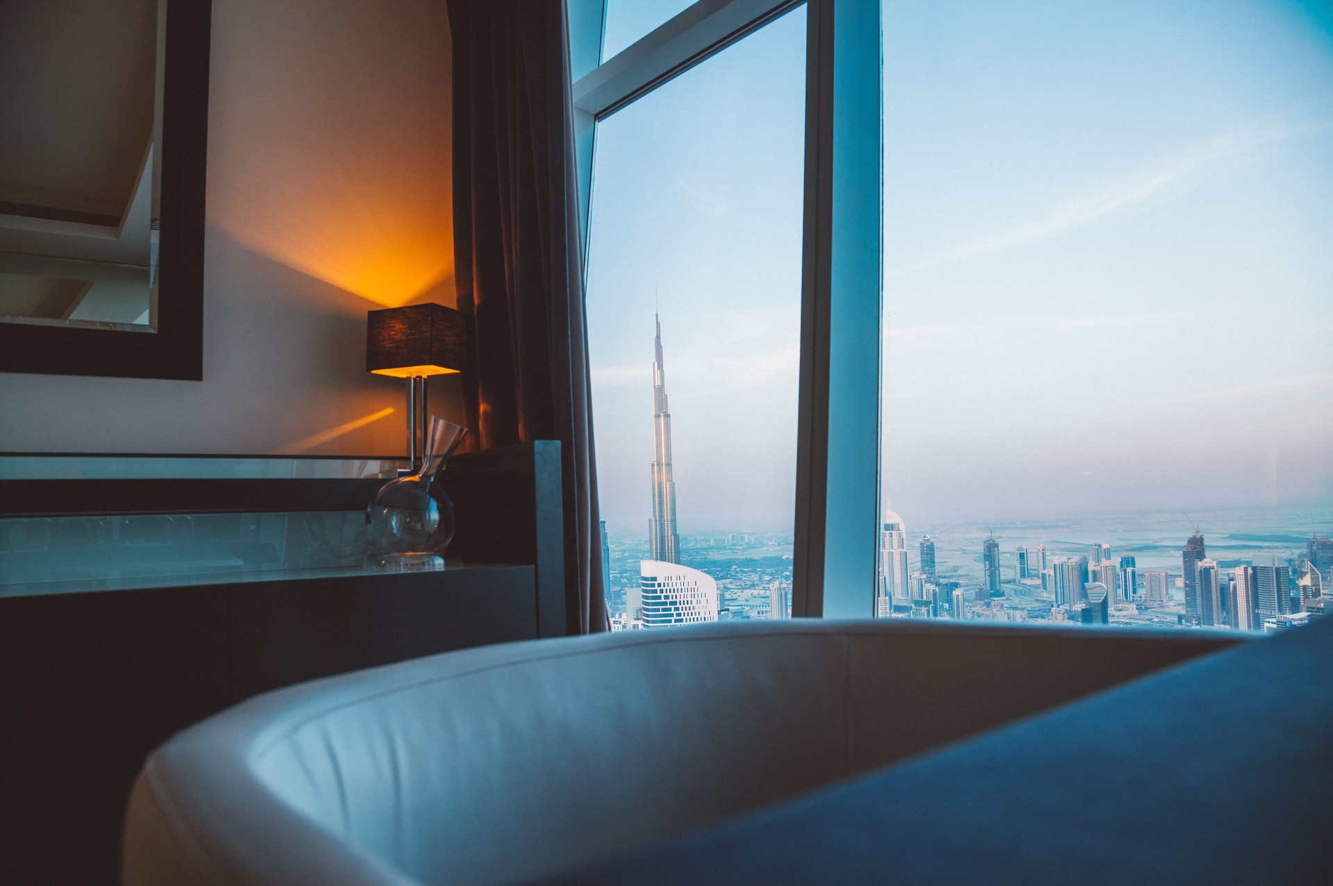 Dubai cityscape from window